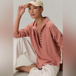 Pilcro by Anthropologie Red Cream Striped Sweatshirt Large